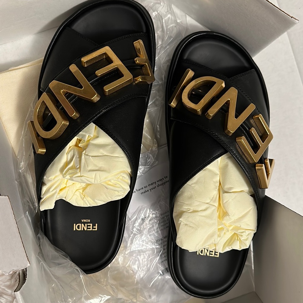 Fendi Black and Gold Slippers